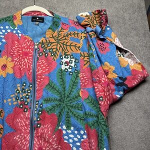 Emily‎ Lovelock Floral Bomber Jacket 3X Colorful Artsy Statement Cottagecore